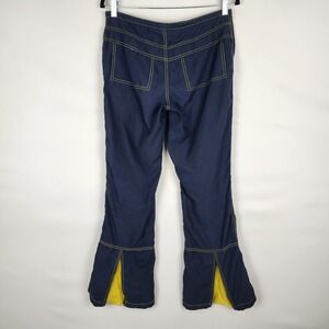 Vintage Navy Cargo Pants Yellow Contrast Stitch Mesh Zip Hem Wide Leg Streetwear